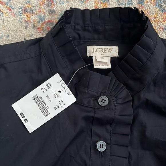 NWT Jcrew black cotton ruffle-detail button-down top. - Picture 2 of 5